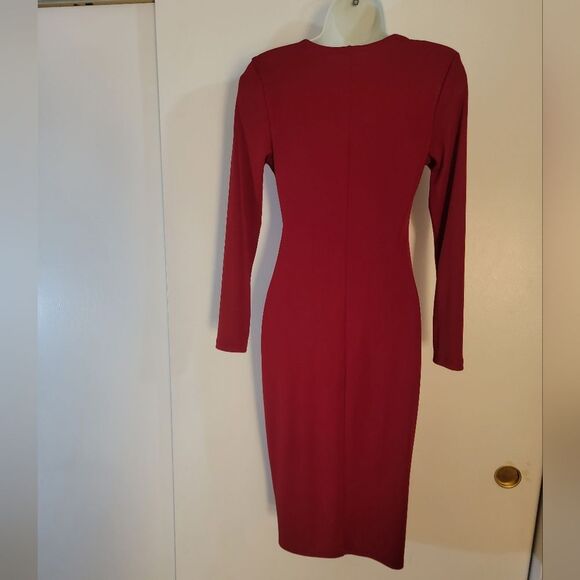 🆕️💃EXPRESS Ruched Long Sleeve Bodycon Dress, Red - Sz S - Picture 5 of 8